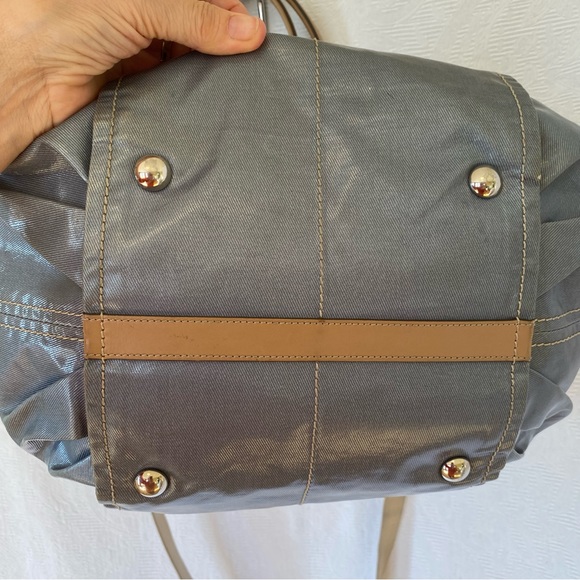 Tods coated canvas two way bag blue with tan leather trim - Picture 4 of 15